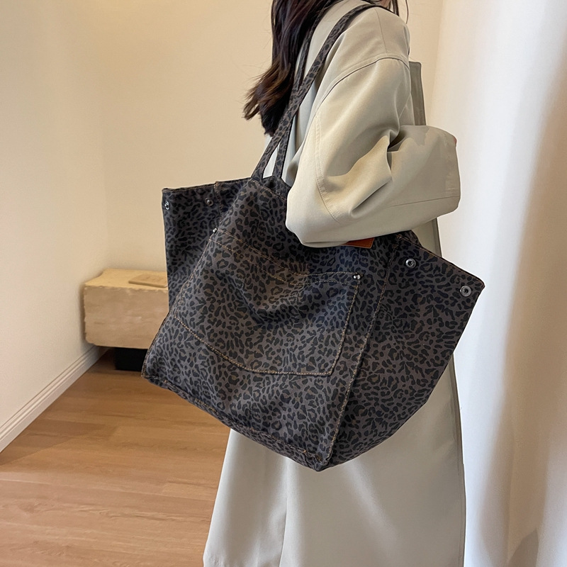 Women'S Tote Bags For Work - Torba na ramię w panterkę, vintage'owa